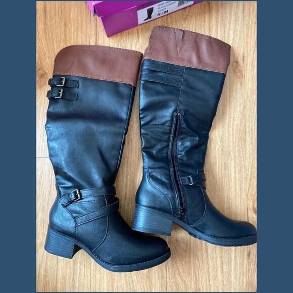 $35 FIRM! NIB RAMPAGE RAM-INDIANA Black/Cognac Knee High Boots 8.5 - Picture 5 of 13